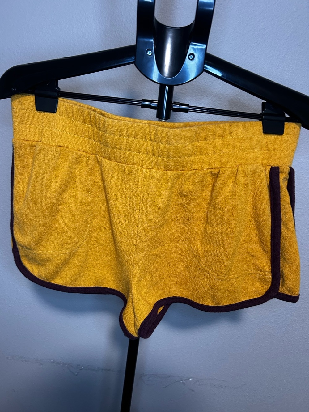 Free people beach  Yellow Terry Cloth Lounge Shorts with maroon trim